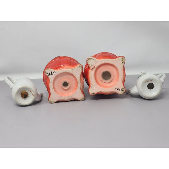 Vintage Red Barrel & White Floral‎ Teapot Salt & Pepper Shakers Set Japan - Picture 11 of 13